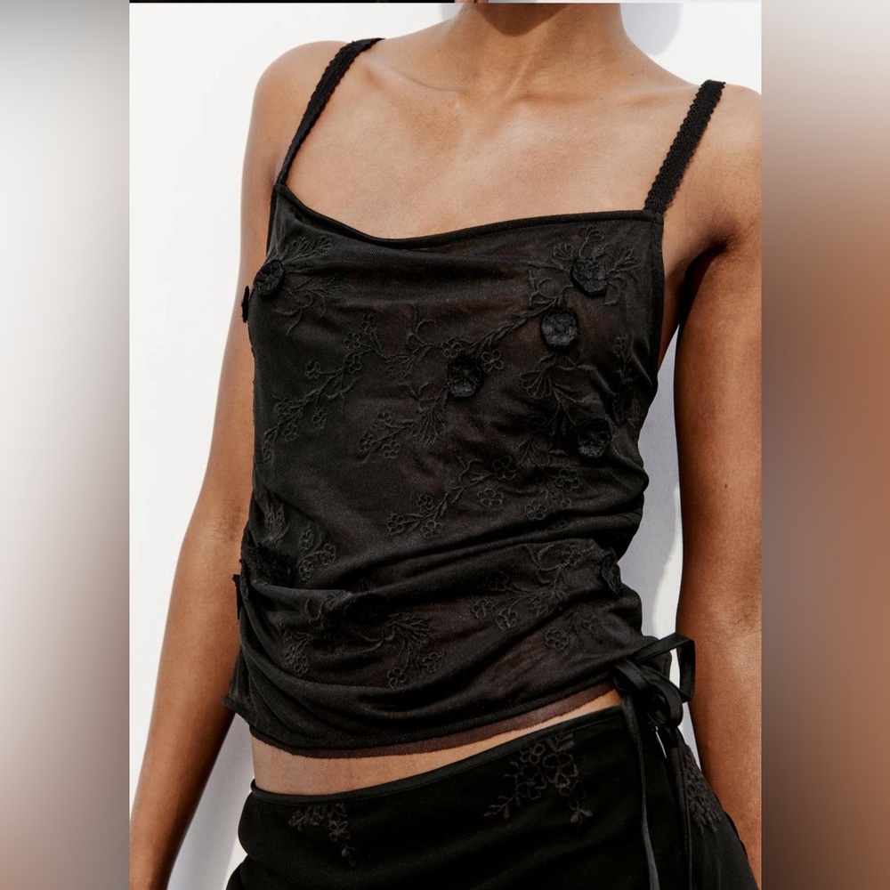 Embroidered tulle top